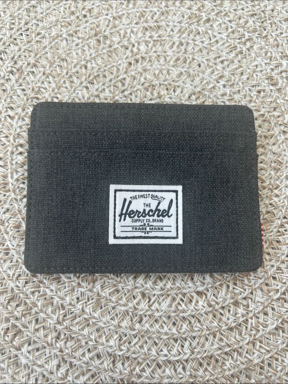 Herschel charcoal canvas card holder with logo patch